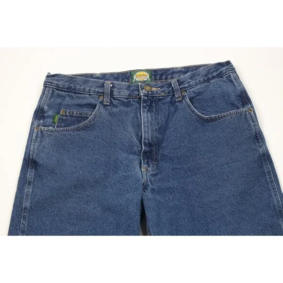 Vintage Cabelas Mens 36x32 Faded Fleece Lined Wide Leg Denim Jeans Blue Cotton